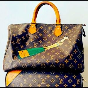 Hand Painted Veuve authentic Louis Vuitton Speedy Handbag